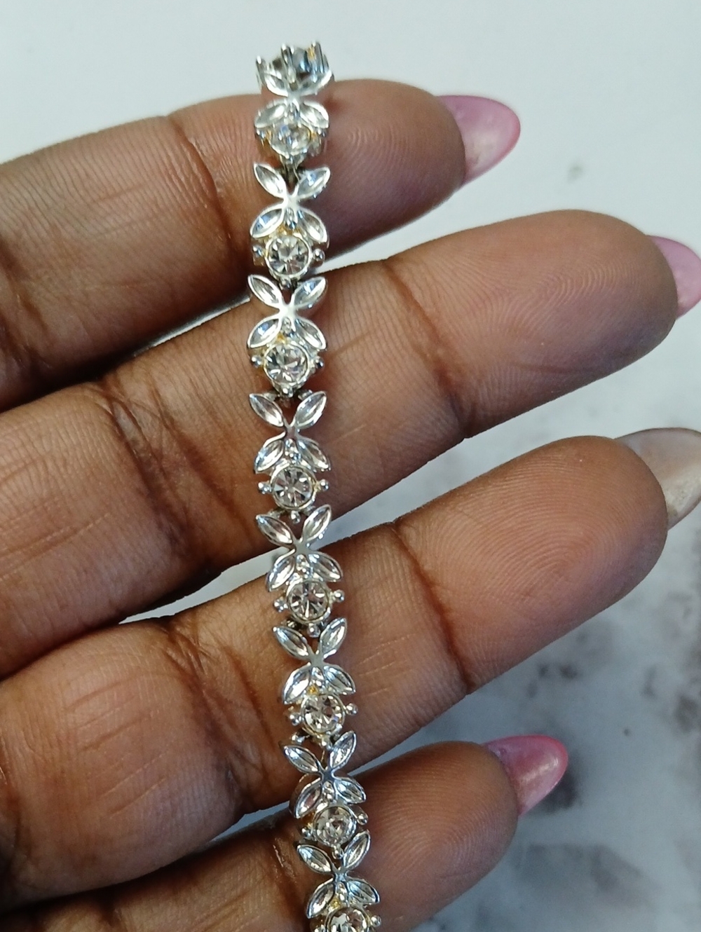 Avon Silver-Tone Floral Crystal Bracelet With Extender